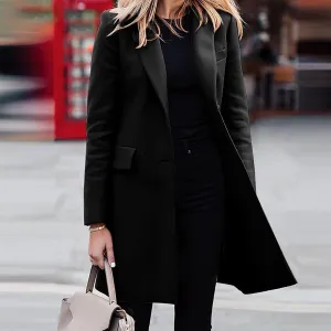 Hvyesh Women's Long Wool Blend Pea Coat Winter Casual Overcoat Notched Lapel Collar Trench Coat Belted Long Jacket Outerwear