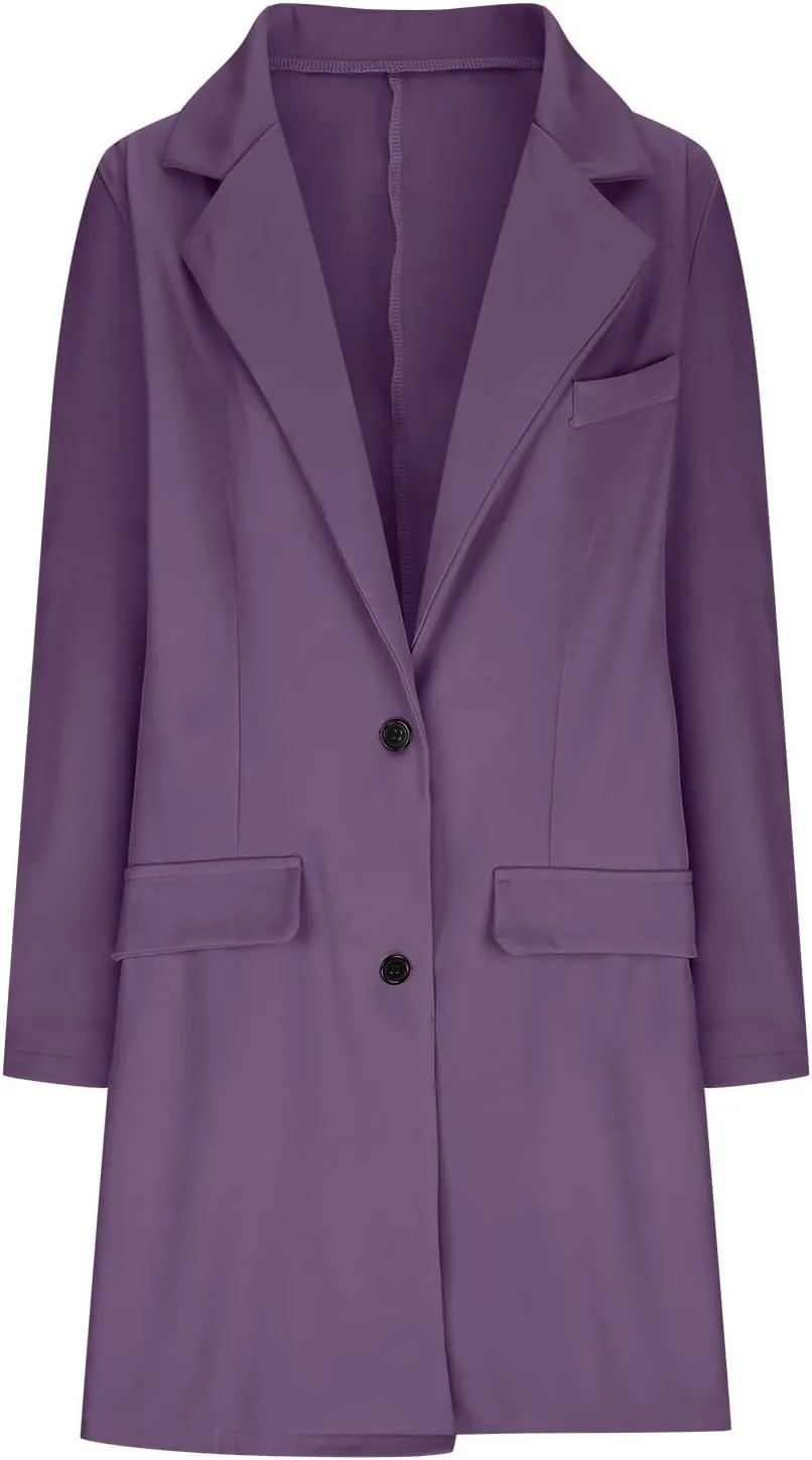 Hvyesh Women's Long Wool Blend Pea Coat Winter Casual Overcoat Notched Lapel Collar Trench Coat Belted Long Jacket Outerwear
