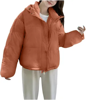 Jackets for Women Fashion Loose Hooded Puffer Jackets Winter Windproof Warm down Jackets Lightweight Quilted Coats