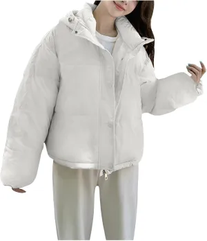 Jackets for Women Fashion Loose Hooded Puffer Jackets Winter Windproof Warm down Jackets Lightweight Quilted Coats