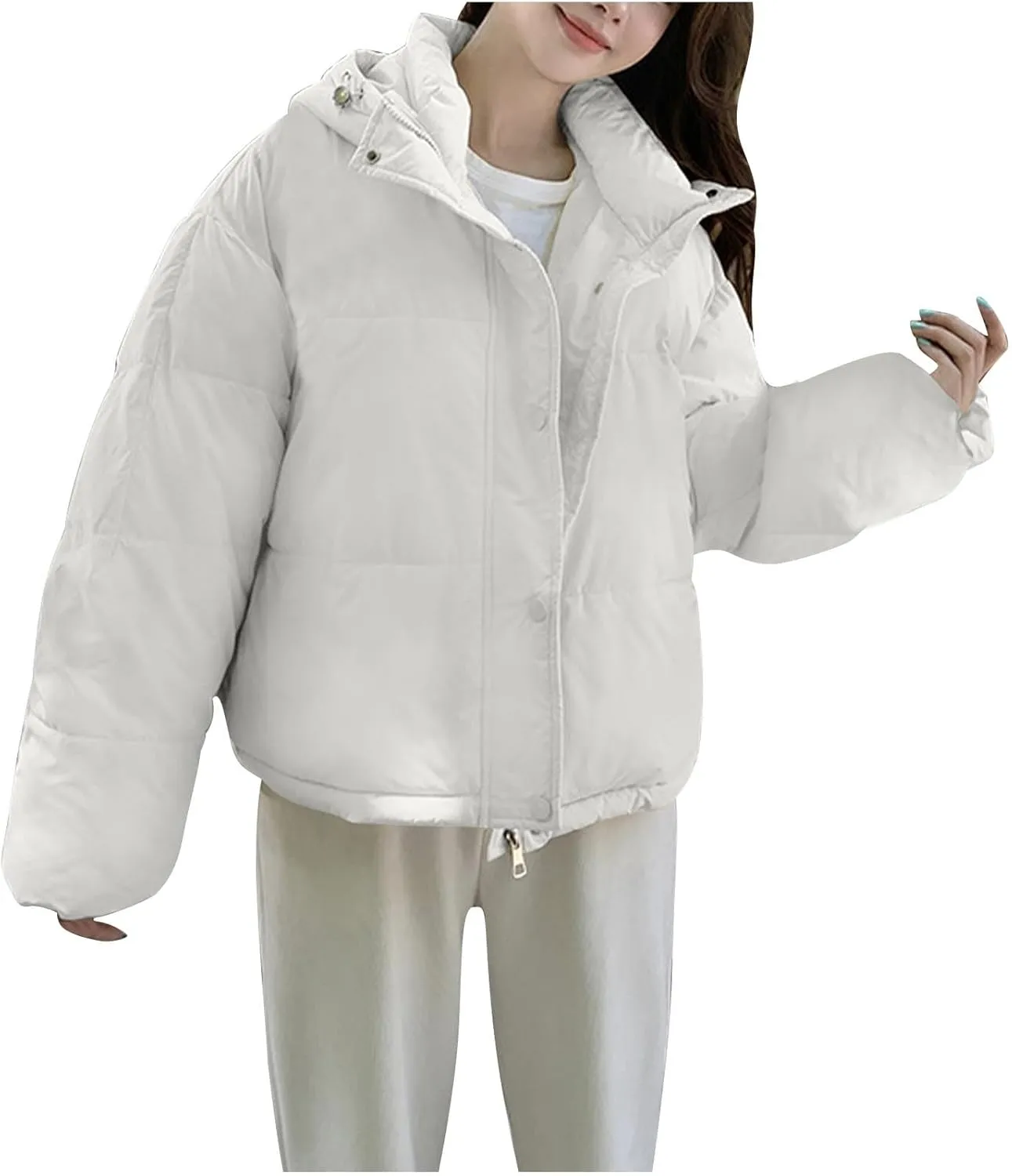 Jackets for Women Fashion Loose Hooded Puffer Jackets Winter Windproof Warm down Jackets Lightweight Quilted Coats