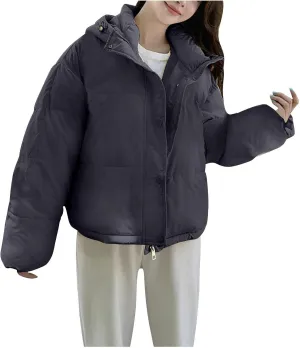 Jackets for Women Fashion Loose Hooded Puffer Jackets Winter Windproof Warm down Jackets Lightweight Quilted Coats