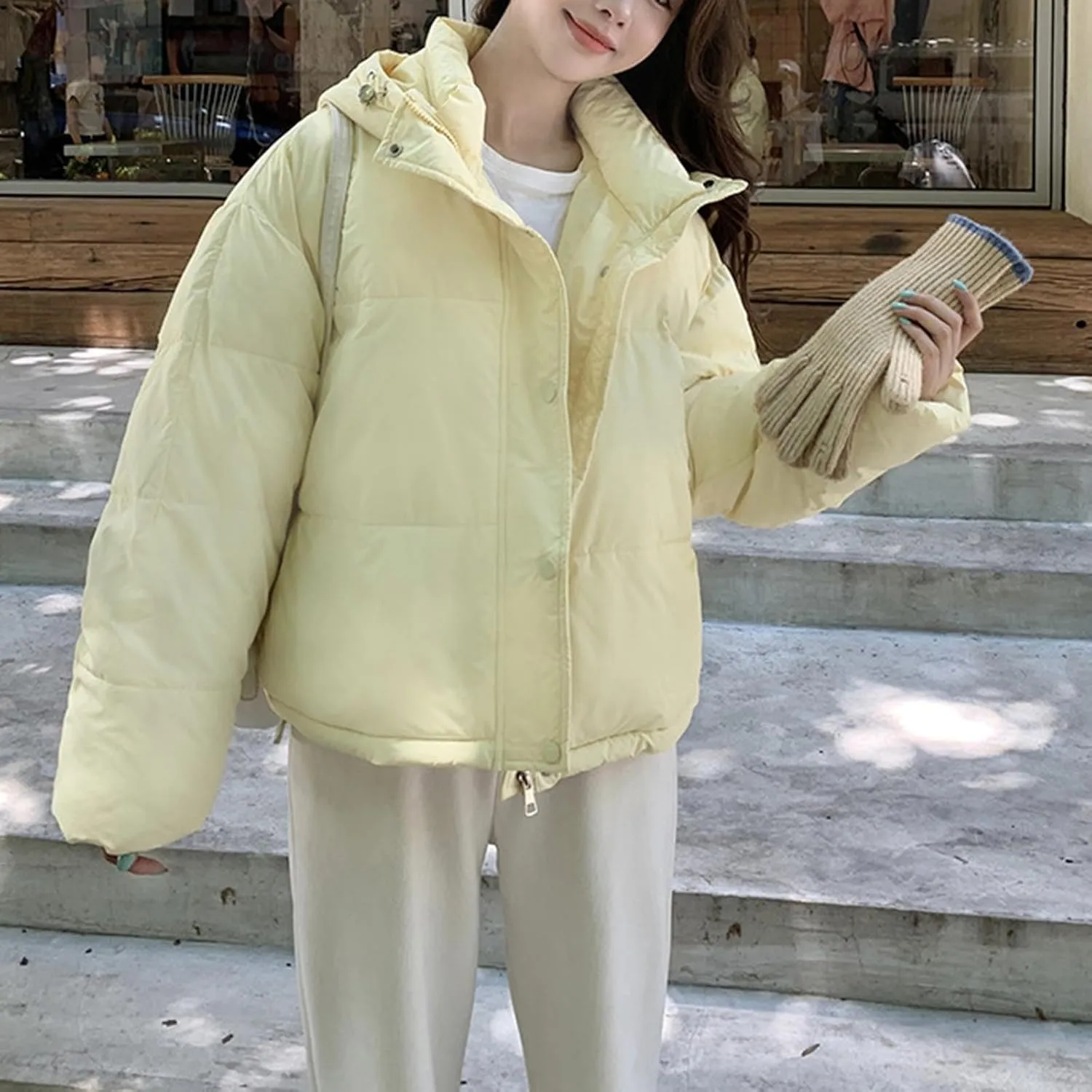 Jackets for Women Fashion Loose Hooded Puffer Jackets Winter Windproof Warm down Jackets Lightweight Quilted Coats
