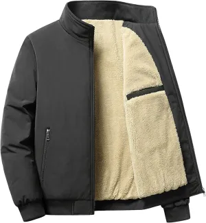 JEKE-DG Men Winter Coats Lapel Sherpa Lined Jackets Faux Fur Plush Button Down Parka Long Sleeve Polar Top Warm Coral Outwear (Large,Black)