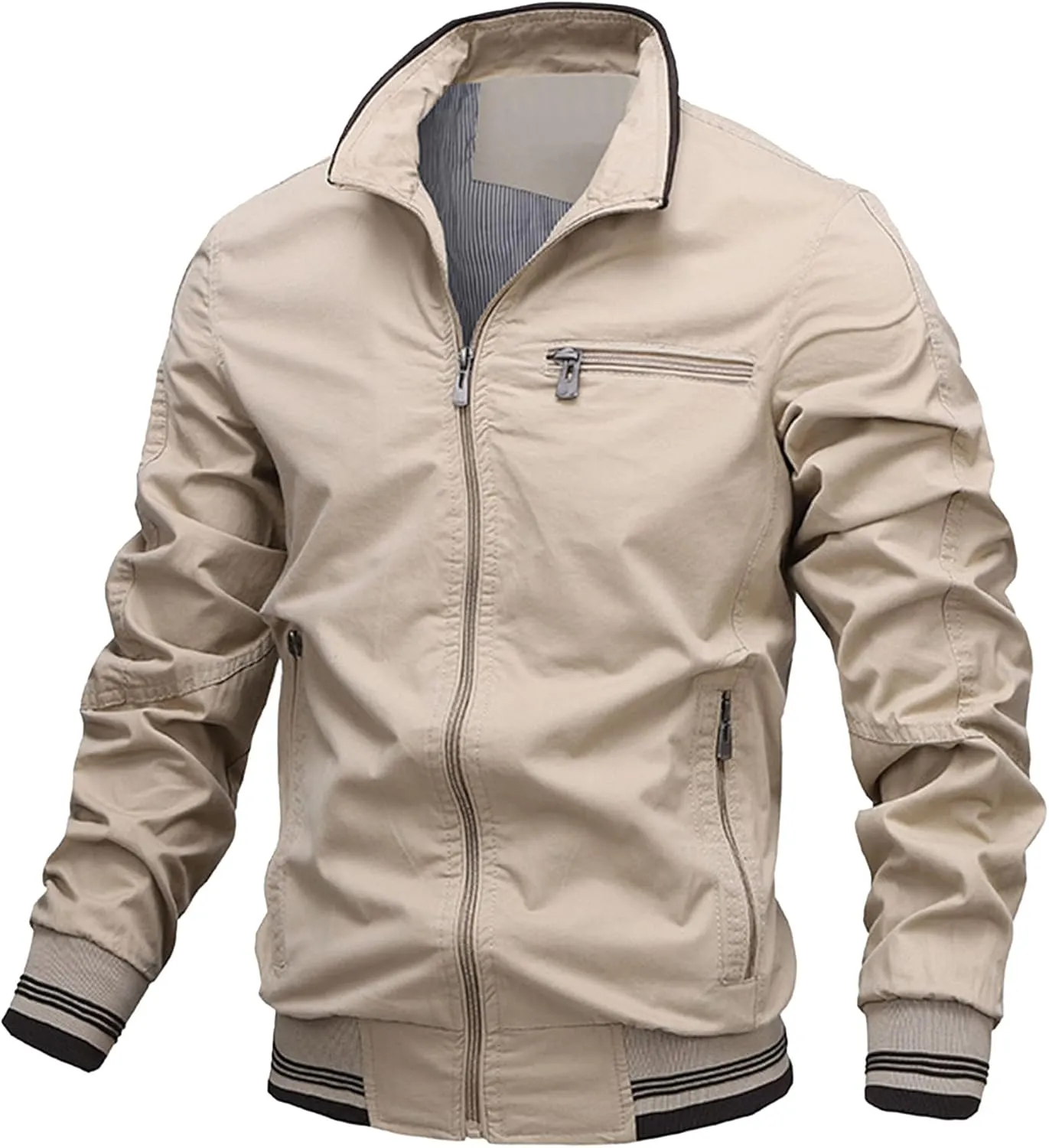 JEsilunmaMY Men's Wash Cotton Cargo Casual Jackets Zip Front Stand Collar Military Jackets Winter Bomber Jackets Windbreaker