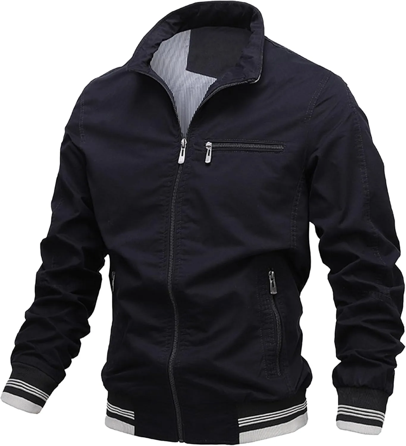 JEsilunmaMY Men's Wash Cotton Cargo Casual Jackets Zip Front Stand Collar Military Jackets Winter Bomber Jackets Windbreaker