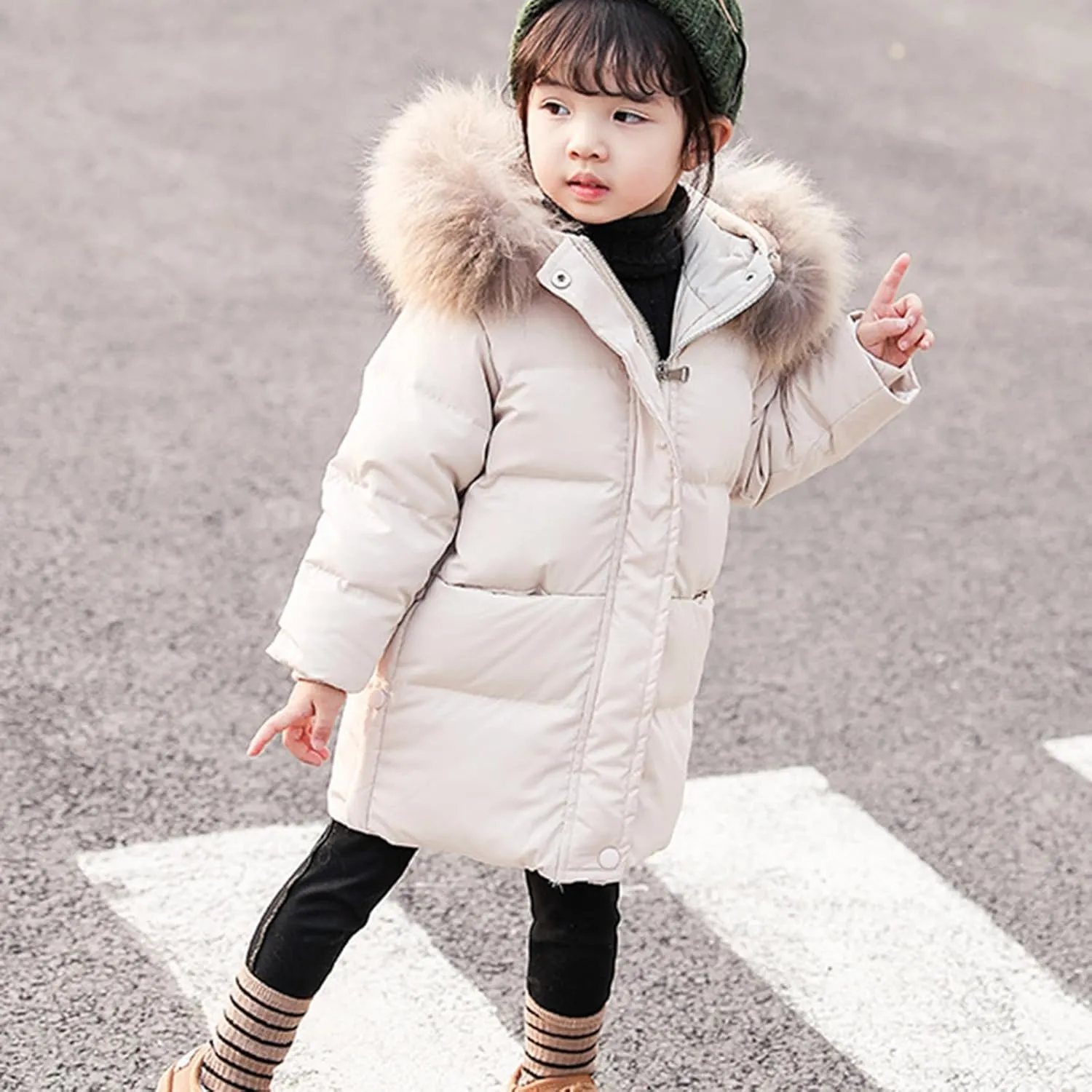 KAGAYD Baby Boy Winter Coat Toddler Kids Girl Hooded Zip-up Puffer Jacket Furry Collar Down Outerwear