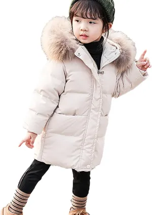 KAGAYD Baby Boy Winter Coat Toddler Kids Girl Hooded Zip-up Puffer Jacket Furry Collar Down Outerwear