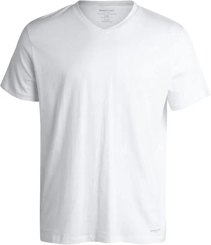 Kenneth Cole Men's Undershirt - 100% Cotton Short Sleeve T-Shirt - 3 Pack Plain White T-Shirt for Men, Crewneck/V-Neck (S-XL)