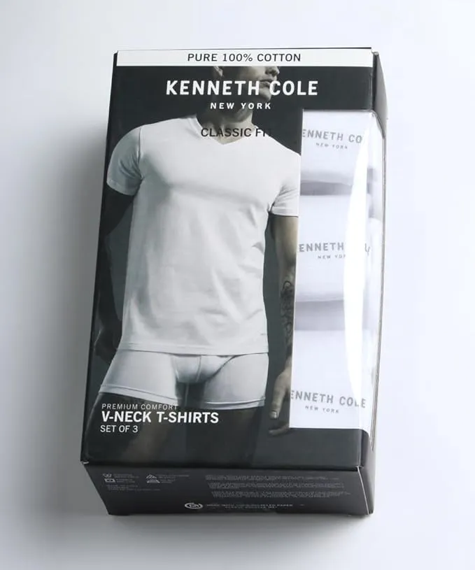 Kenneth Cole Men's Undershirt - 100% Cotton Short Sleeve T-Shirt - 3 Pack Plain White T-Shirt for Men, Crewneck/V-Neck (S-XL)