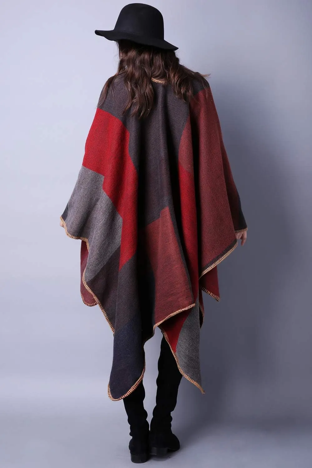 KirGiabo Women's Plaid Sweater Poncho Cape Coat Open Front Blanket Shawls and Wraps