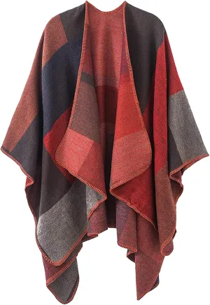 KirGiabo Women's Plaid Sweater Poncho Cape Coat Open Front Blanket Shawls and Wraps
