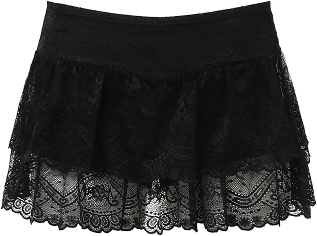 Lace Mini Skirts for Women Y2k Layered Flowy Skirt
