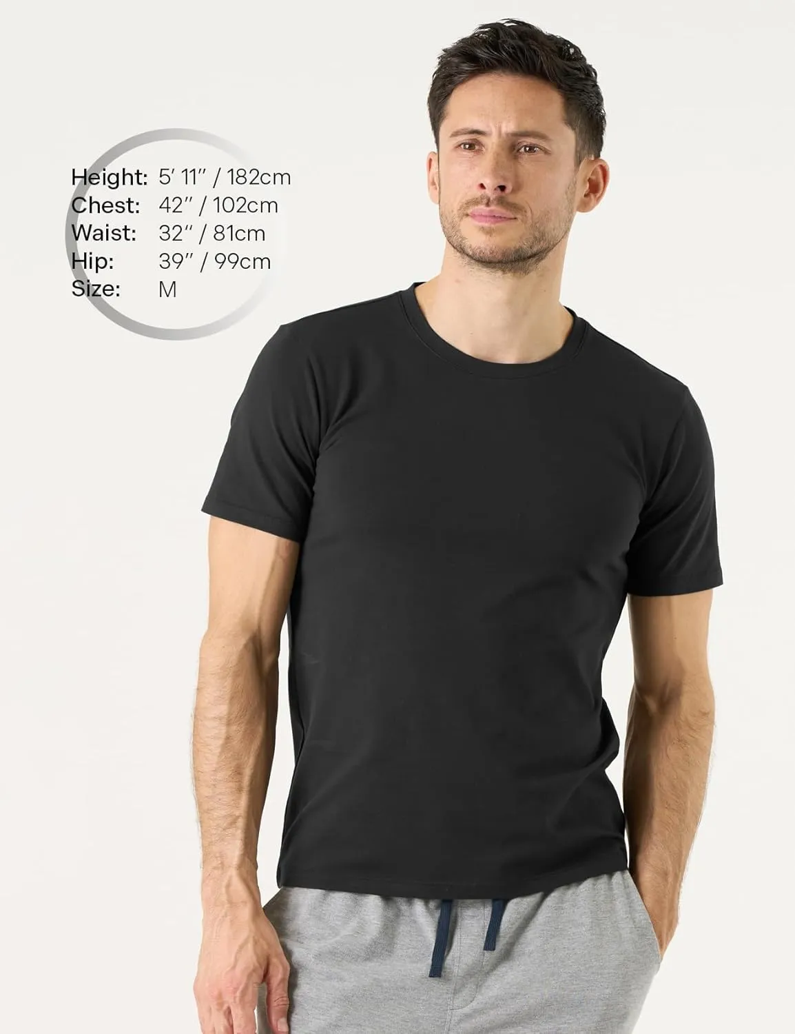 LAPASA Mens Cotton T-Shirt 3 Pack Stretch Solid Plain Short Sleeve Tag-Free Crew & V Neck Regular-Fit Soft M05/M06