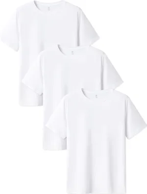 LAPASA Mens Cotton T-Shirt 3 Pack Stretch Solid Plain Short Sleeve Tag-Free Crew & V Neck Regular-Fit Soft M05/M06