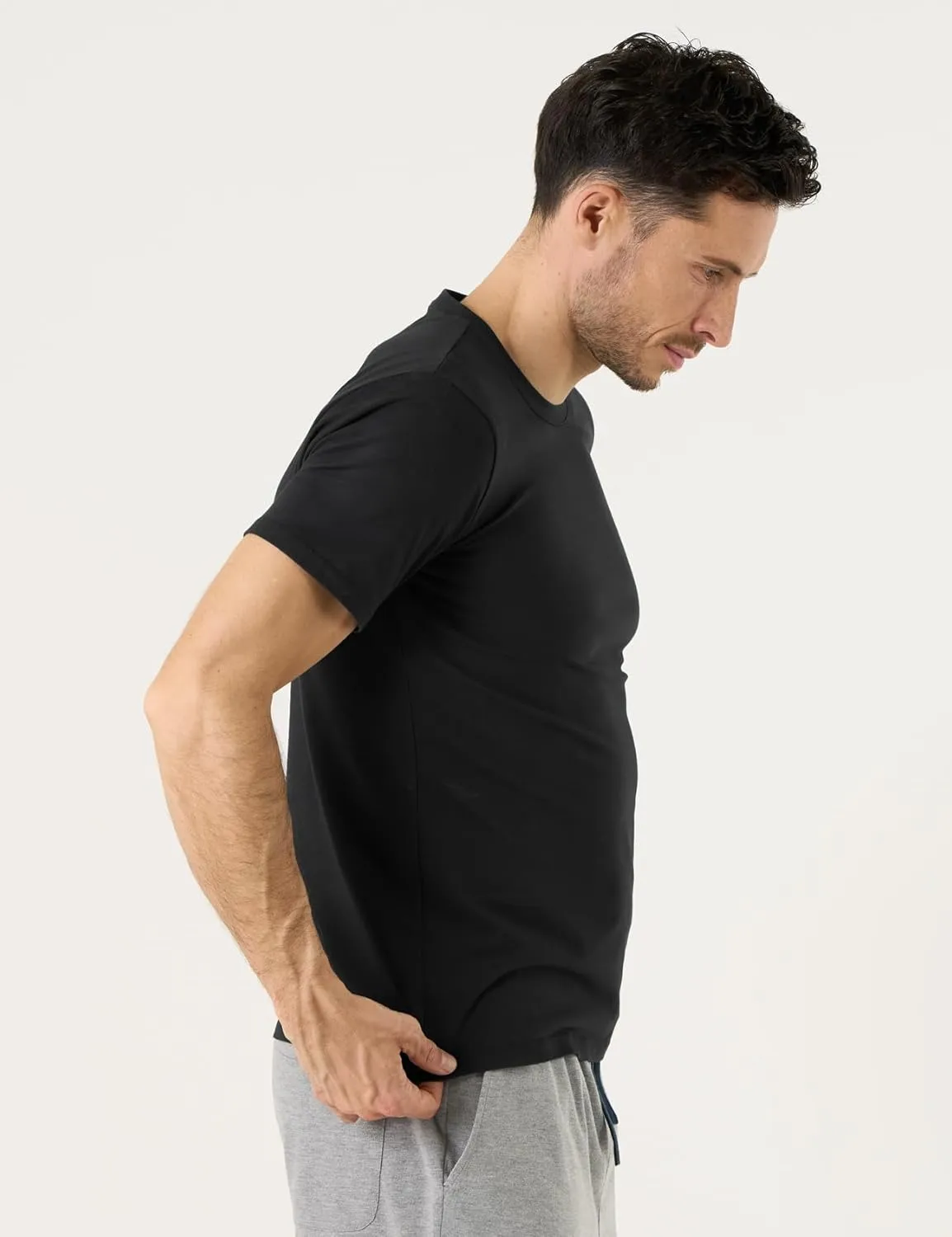LAPASA Mens Cotton T-Shirt 3 Pack Stretch Solid Plain Short Sleeve Tag-Free Crew & V Neck Regular-Fit Soft M05/M06