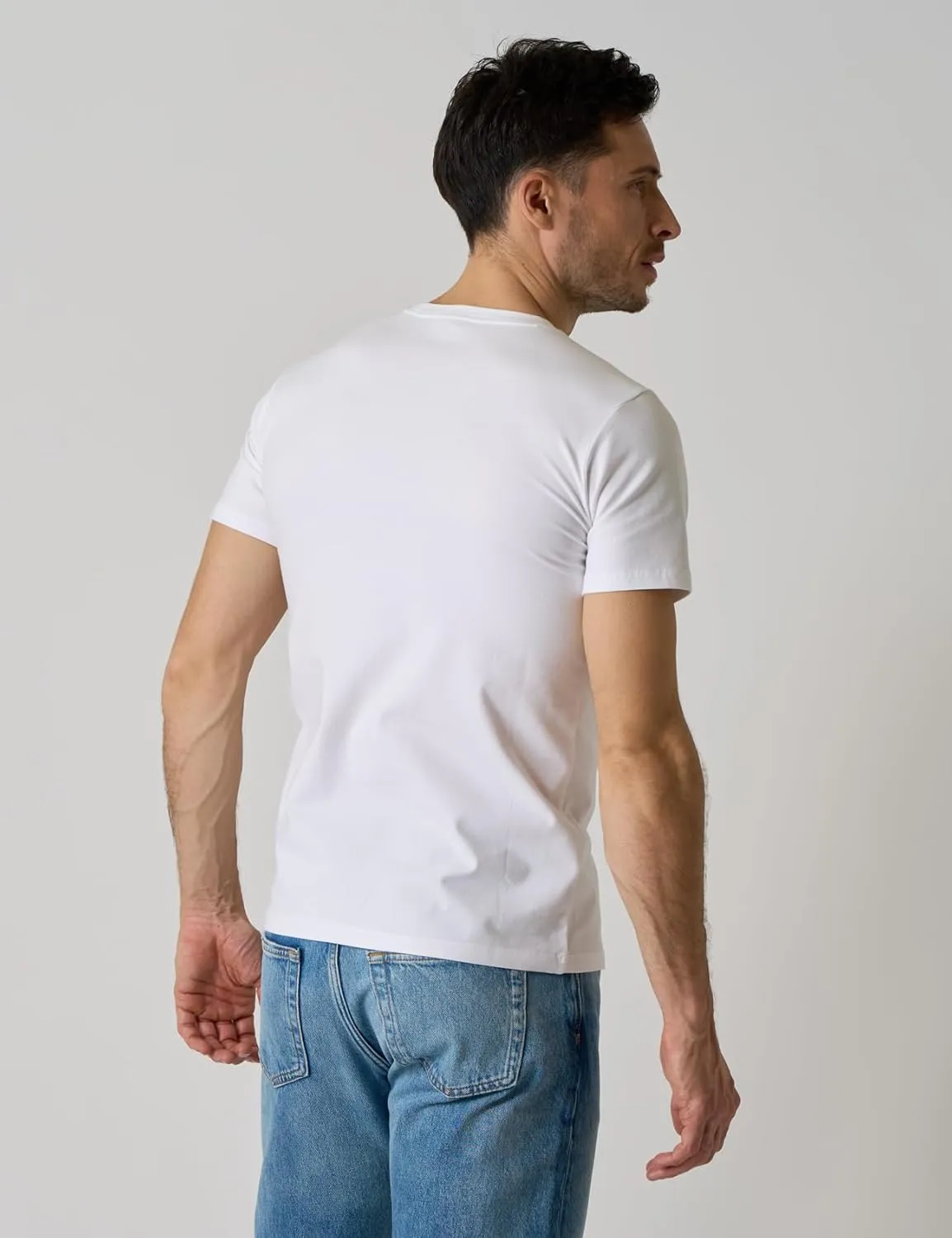 LAPASA Mens Cotton T-Shirt 3 Pack Stretch Solid Plain Short Sleeve Tag-Free Crew & V Neck Regular-Fit Soft M05/M06