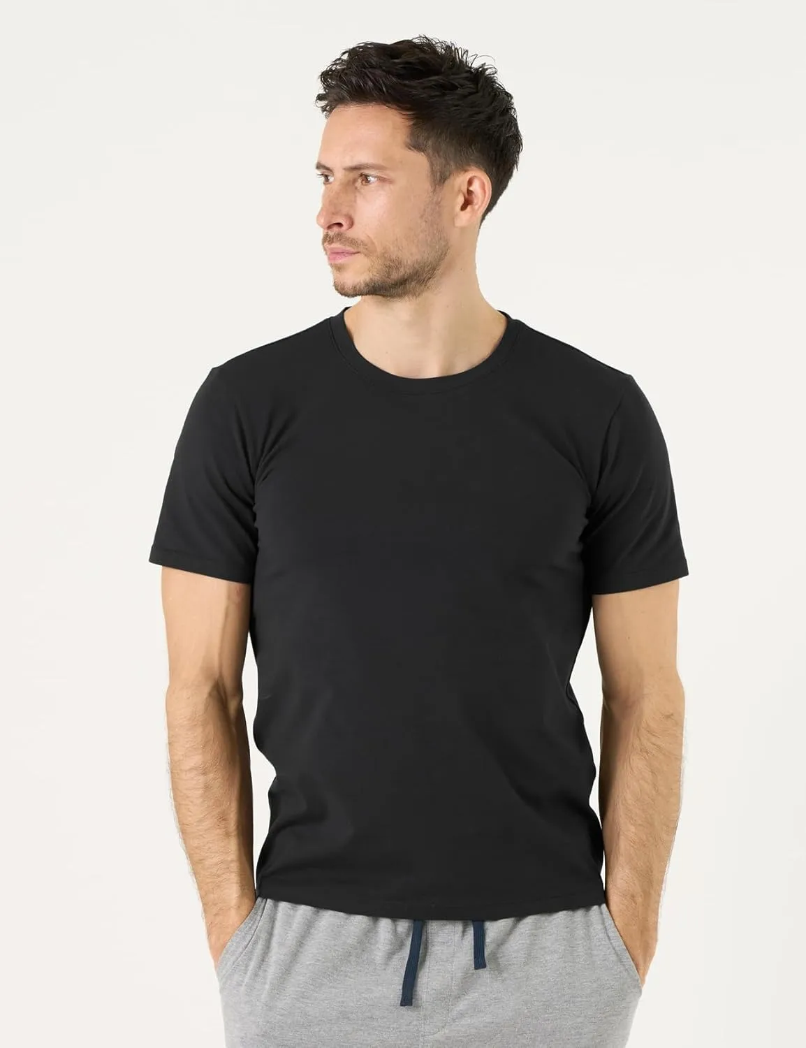 LAPASA Mens Cotton T-Shirt 3 Pack Stretch Solid Plain Short Sleeve Tag-Free Crew & V Neck Regular-Fit Soft M05/M06