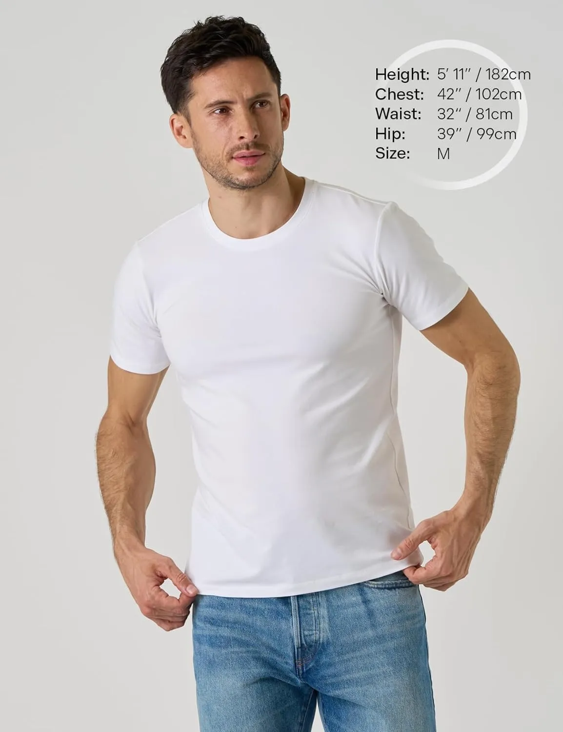 LAPASA Mens Cotton T-Shirt 3 Pack Stretch Solid Plain Short Sleeve Tag-Free Crew & V Neck Regular-Fit Soft M05/M06