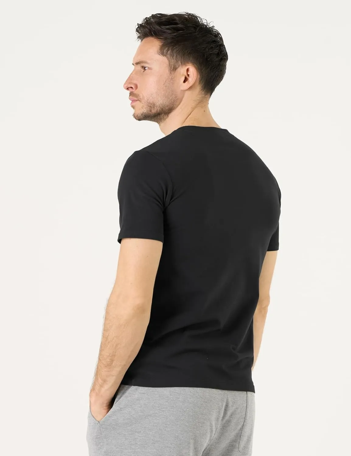 LAPASA Mens Cotton T-Shirt 3 Pack Stretch Solid Plain Short Sleeve Tag-Free Crew & V Neck Regular-Fit Soft M05/M06
