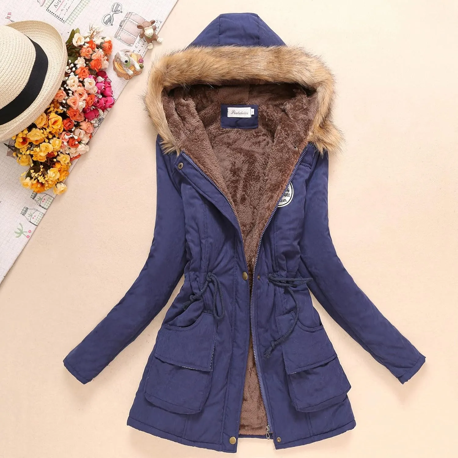 LCMTWX Winter Coats for Women Hooded Warm Winter Coats Outwear Winter Women's Coat Color Block Patchwork Cardigan Coats
