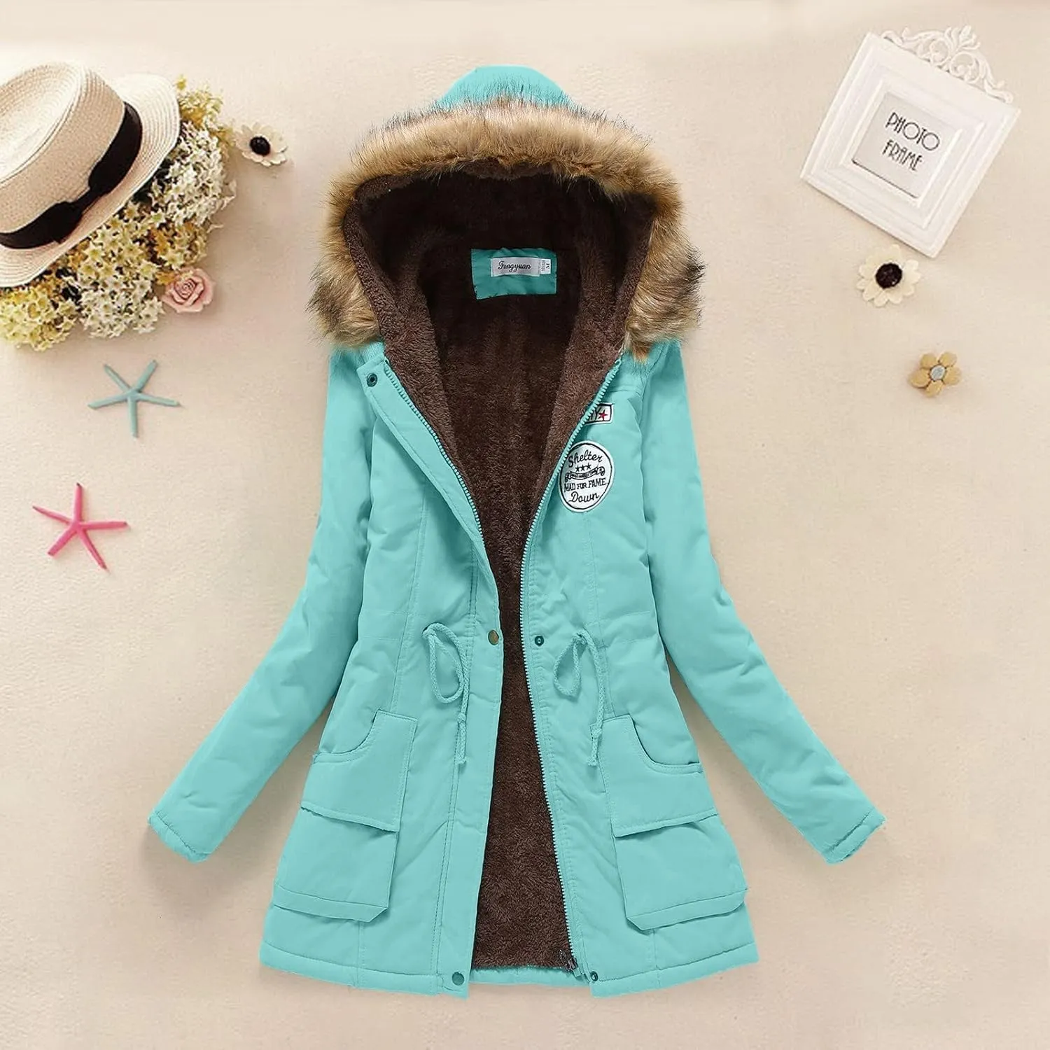 LCMTWX Winter Coats for Women Hooded Warm Winter Coats Outwear Winter Women's Coat Color Block Patchwork Cardigan Coats