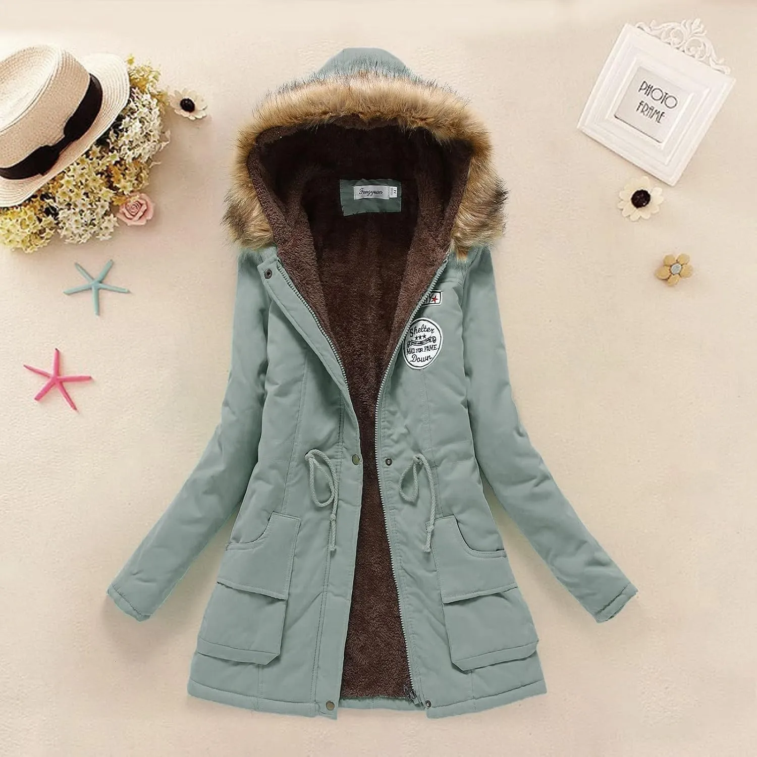 LCMTWX Winter Coats for Women Hooded Warm Winter Coats Outwear Winter Women's Coat Color Block Patchwork Cardigan Coats