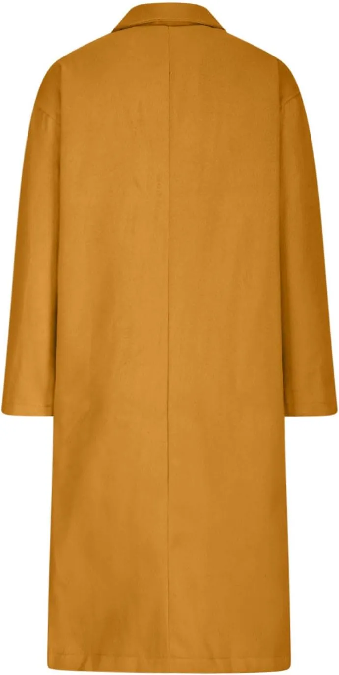 Lmdudan Women's Classic Notched Collar Open Front Cardigan Wool Blend Warm Long Trench Coat Lightweight Fall Outdoor Coats