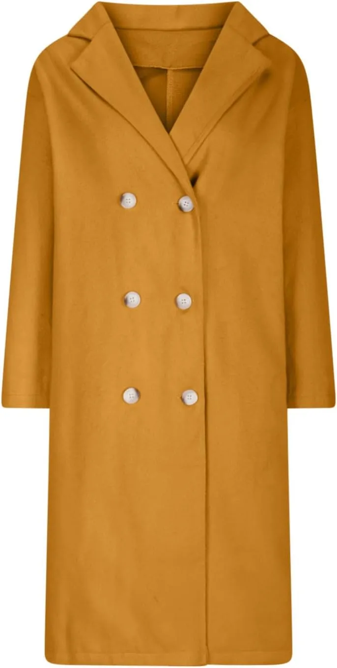 Lmdudan Women's Classic Notched Collar Open Front Cardigan Wool Blend Warm Long Trench Coat Lightweight Fall Outdoor Coats