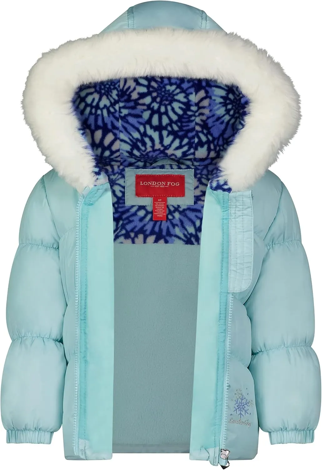 LONDON FOG Baby Girls Toddler Quilted Puffer Winter Jacket With Fleece Hat