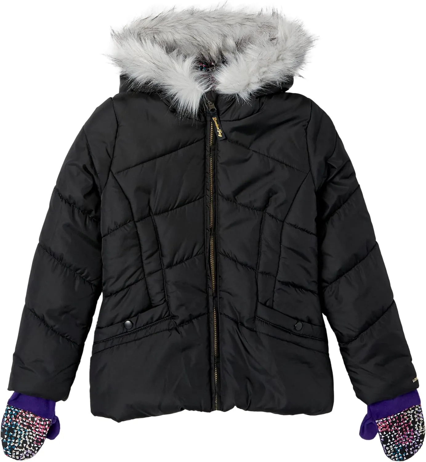 LONDON FOG Girls Toddler Quilted Puffer Winter Jacket With Fleece Hat