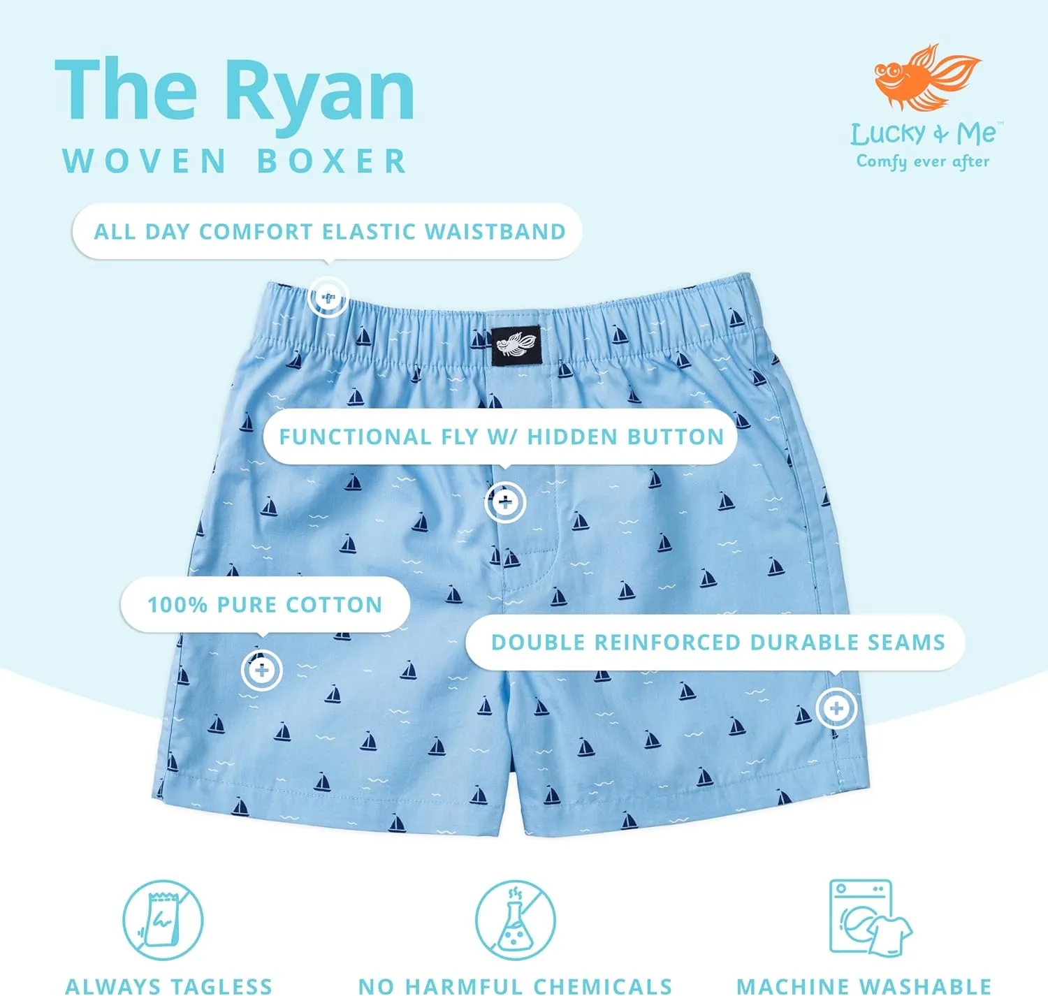 Lucky & Me | Ryan Boys Woven Boxers | 100% Cotton Children's Underwear (5-Pack)