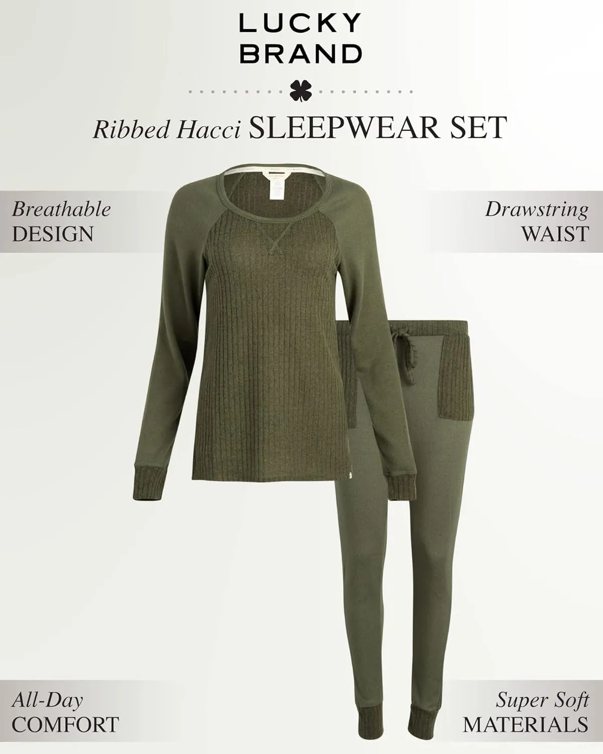 Lucky Brand Women's Pajama Set - 2 Piece Ribbed Hacci Long Sleeve and Joggers Sleepwear
