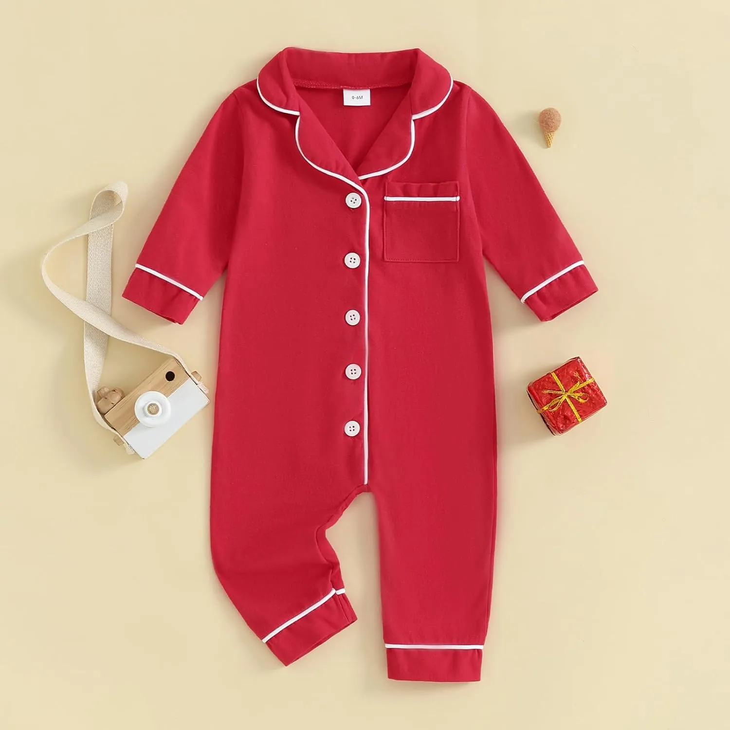 MAINESAKA Baby Onesie Pajamas Chritsmas Sleep Romper Long Sleeve Lapel Collar Button Down One Piece Jumpsuit Pjs Nightwear