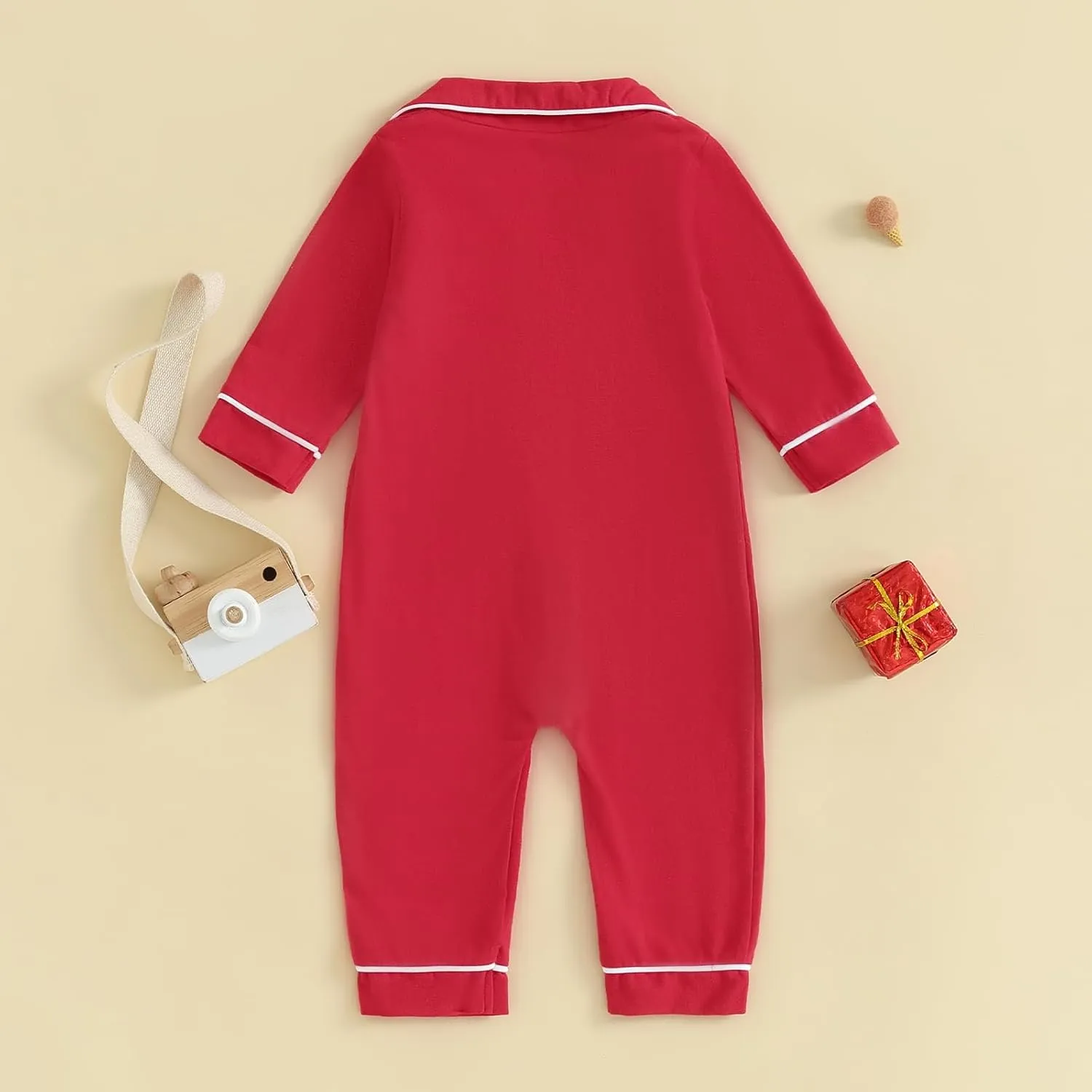 MAINESAKA Baby Onesie Pajamas Chritsmas Sleep Romper Long Sleeve Lapel Collar Button Down One Piece Jumpsuit Pjs Nightwear