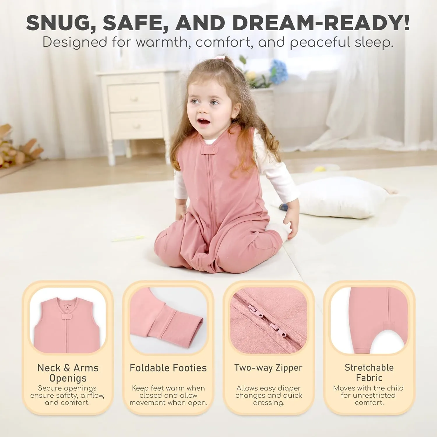Mama Cheetah Toddler Sleep Sack with Feet 4T-5T, 0.5 TOG Organic Cotton Baby Wearable Blankets with Legs, Baby Sleeping Bag for Walkers, Early Walker X-Large