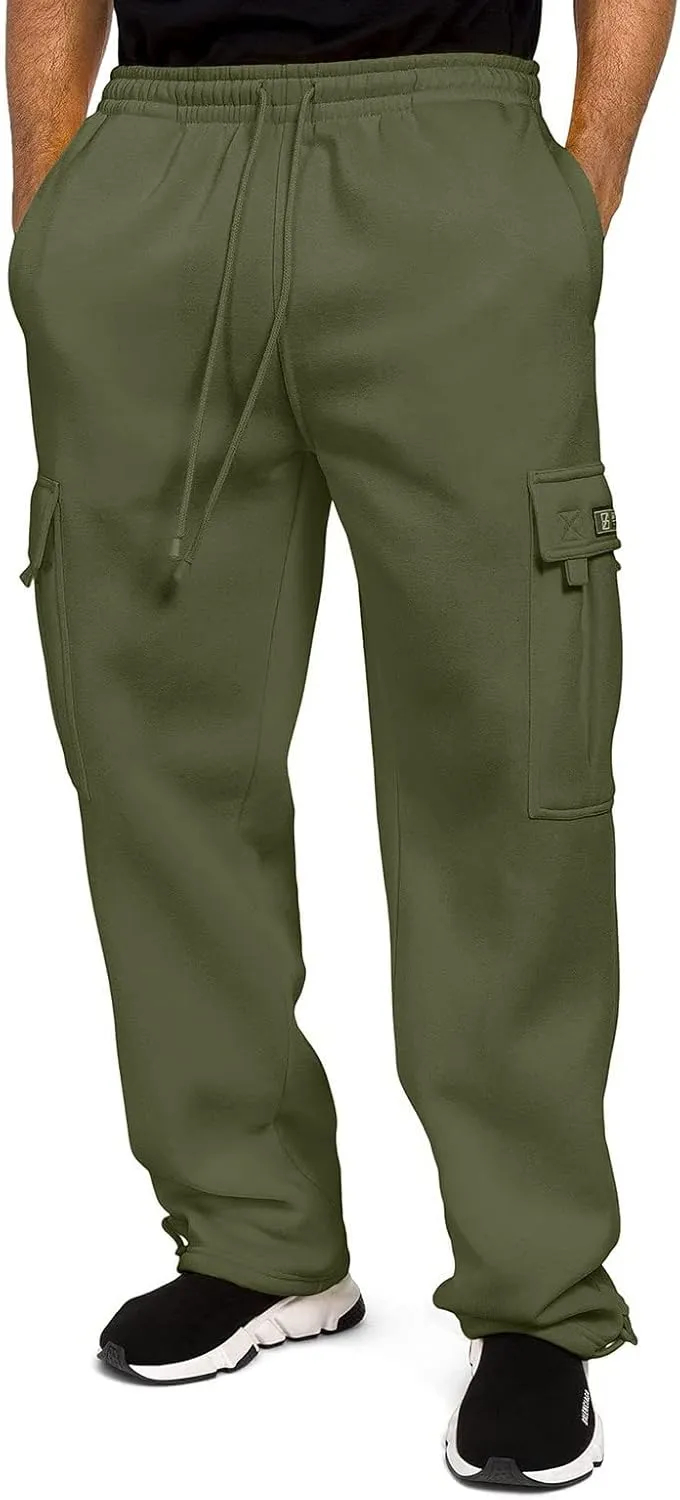 Men Cargo Combat Work Pant Gym Running Jogger Plain Stretch Sweat Pants Loose Linen Track Lounge Pants