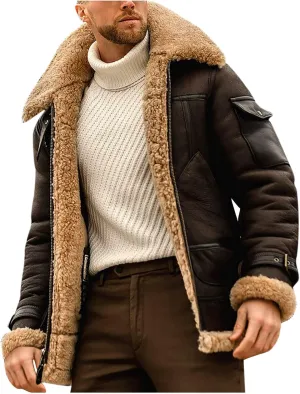 Men Thicken Overcoat Lapel Leather Zip Up Winter Warm Jacket Solid Long Sleeve Mid Length Oversize Windbreaker Coat