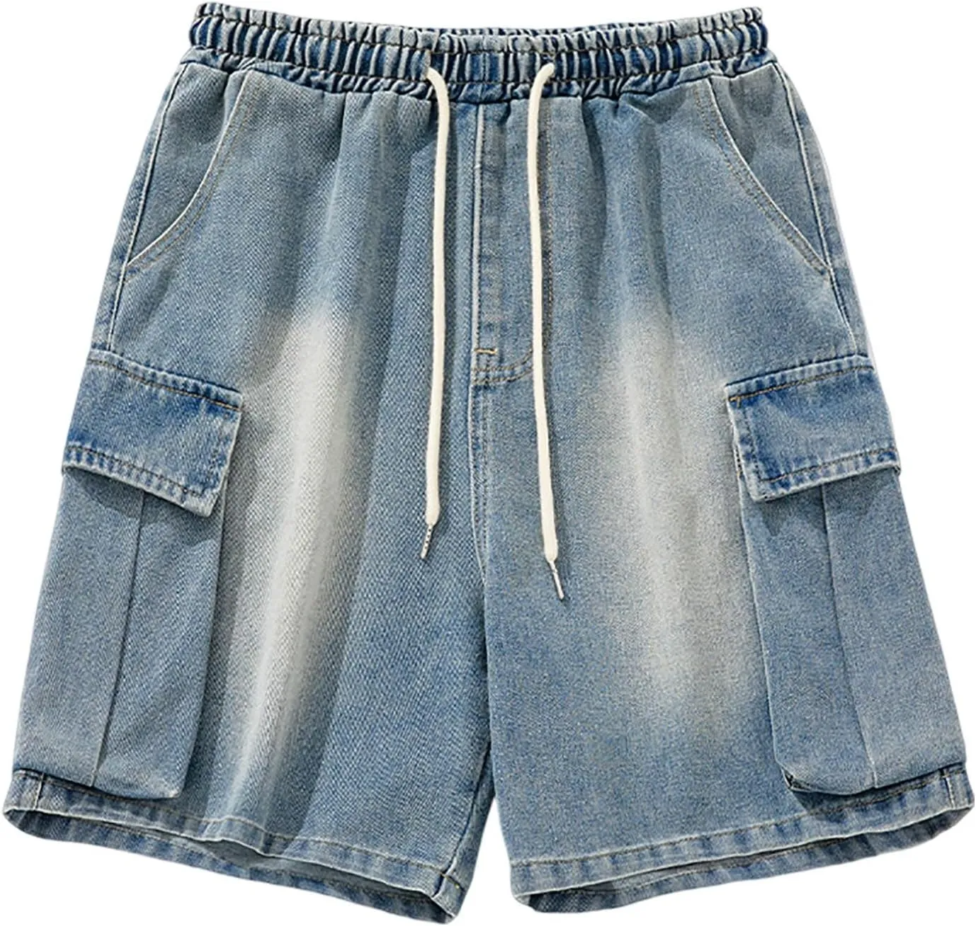 Men Y2K Grunge Baggy Jean Shorts Summer Casual Hip Hop Mid Loose Fit Denim Shorts Streetwear