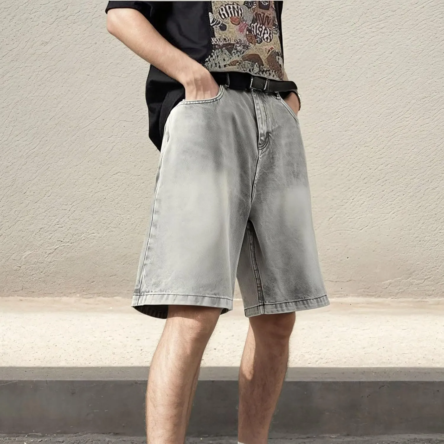 Men Y2K Vintage Baggy Jean Shorts Casual Summer Hip Hop Cargo Pants Loose Fit Denim Shorts Trendy Outfits