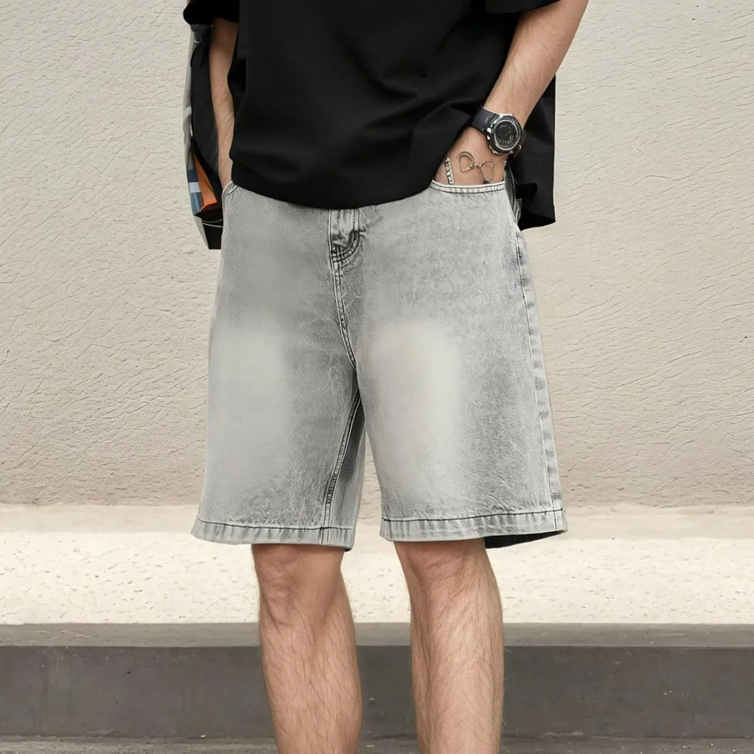 Men Y2K Vintage Baggy Jean Shorts Casual Summer Hip Hop Cargo Pants Loose Fit Denim Shorts Trendy Outfits