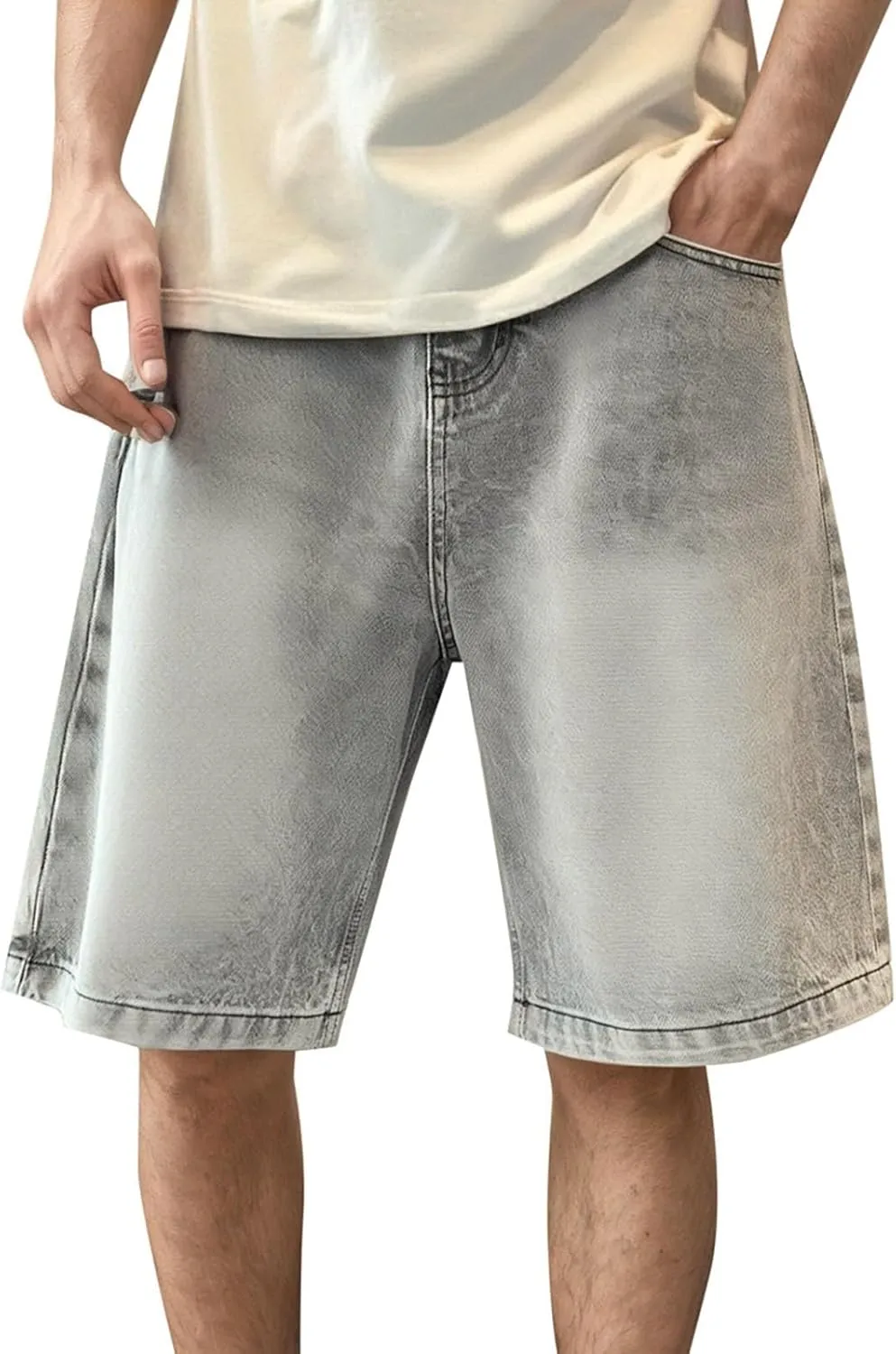 Men Y2K Vintage Baggy Jean Shorts Casual Summer Hip Hop Cargo Pants Loose Fit Denim Shorts Trendy Outfits