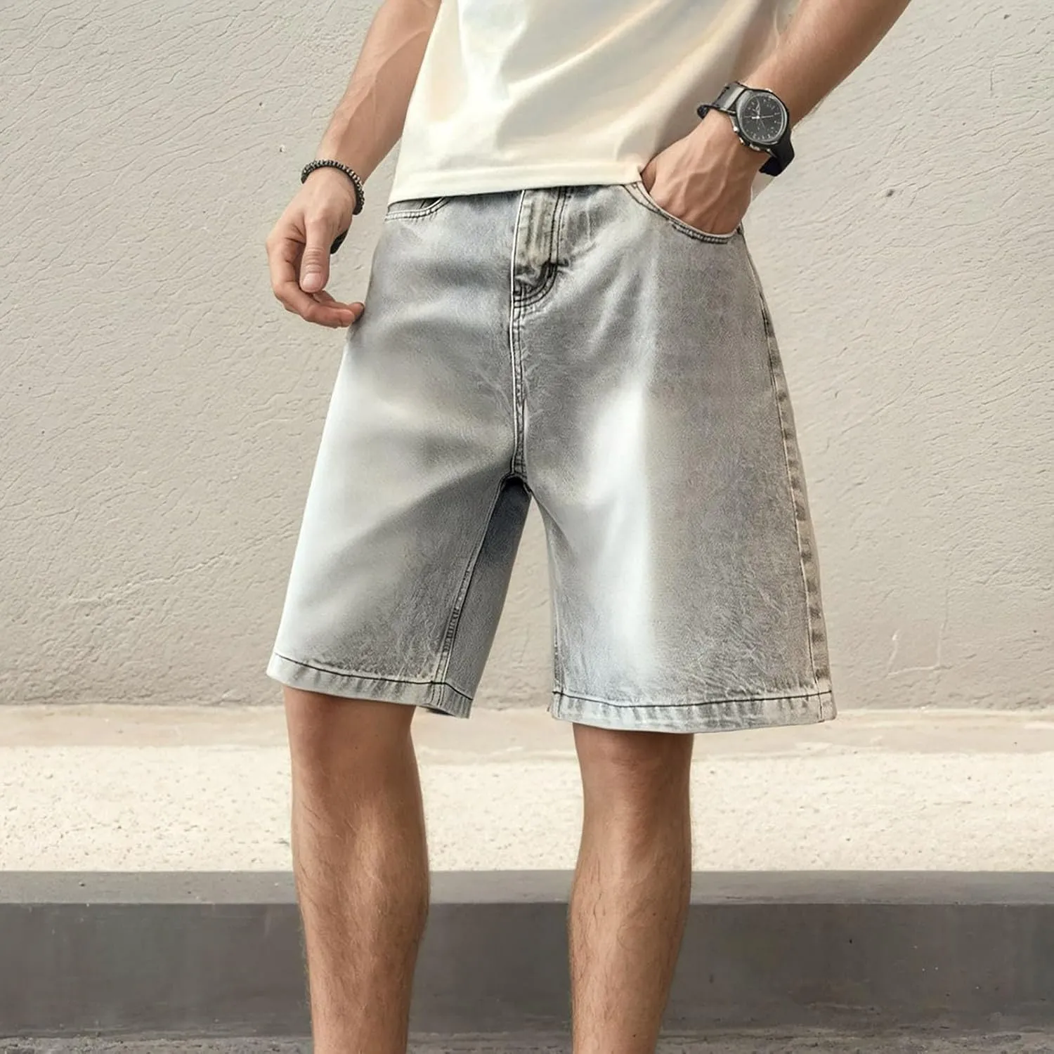 Men Y2K Vintage Baggy Jean Shorts Casual Summer Hip Hop Cargo Pants Loose Fit Denim Shorts Trendy Outfits
