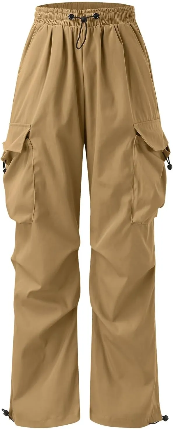 Men's Baggy Cargo Pants Casual Loose Fit Elastic Waist Drawstring Pant Combat Work Pant with Pockets