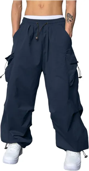 Men's Baggy Cargo Pants Casual Loose Fit Elastic Waist Drawstring Pant Combat Work Pant with Pockets