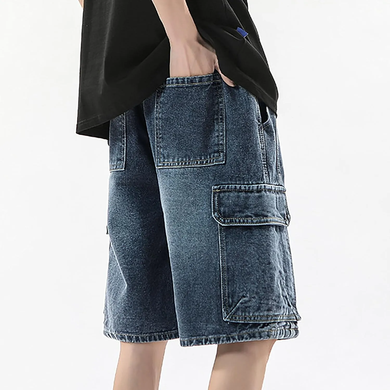 Mens Baggy Denim Jorts Y2K Grunge Loose Fit Hip Hop Jean Shorts Casual Long Jeans Trendy Outfits