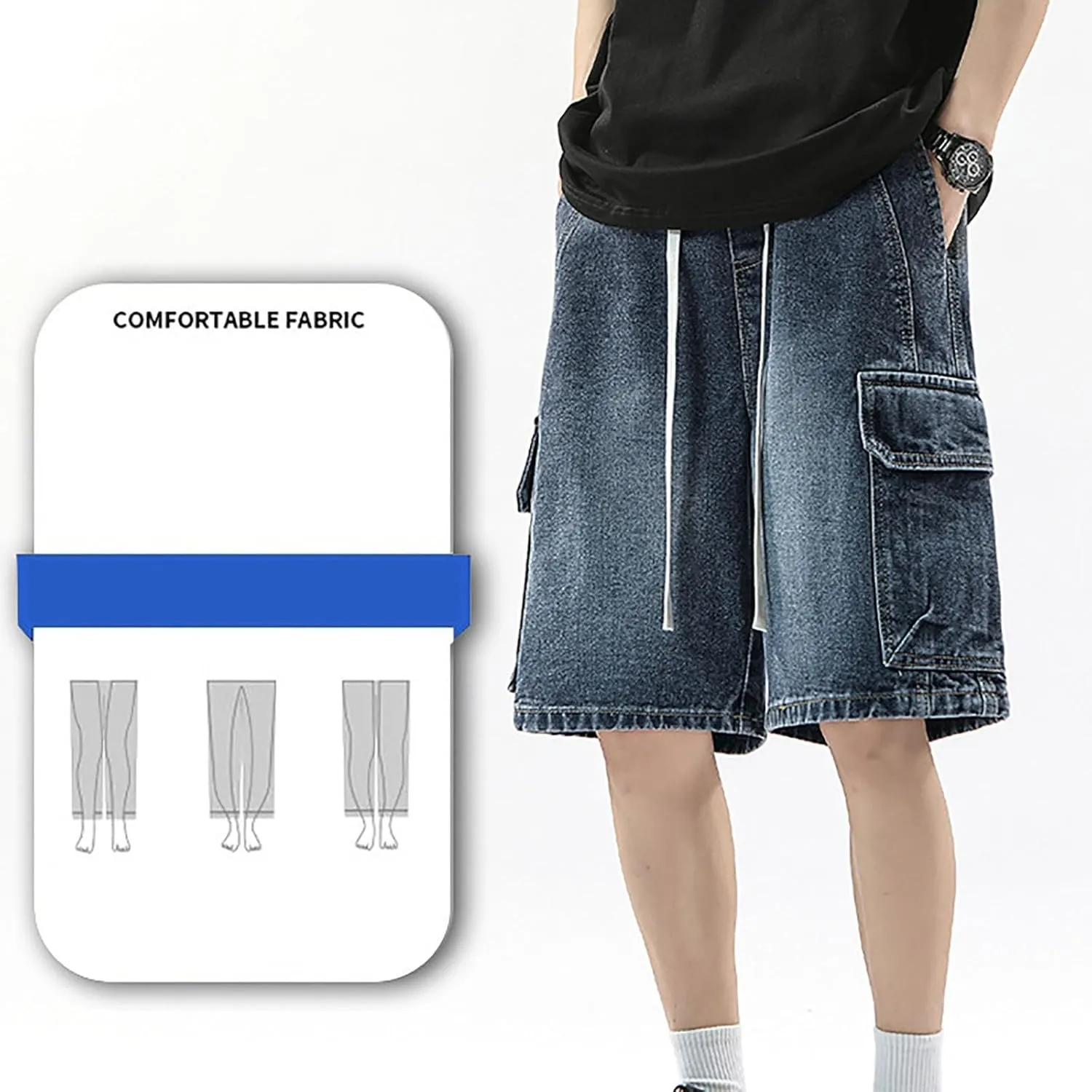 Mens Baggy Denim Jorts Y2K Grunge Loose Fit Hip Hop Jean Shorts Casual Long Jeans Trendy Outfits