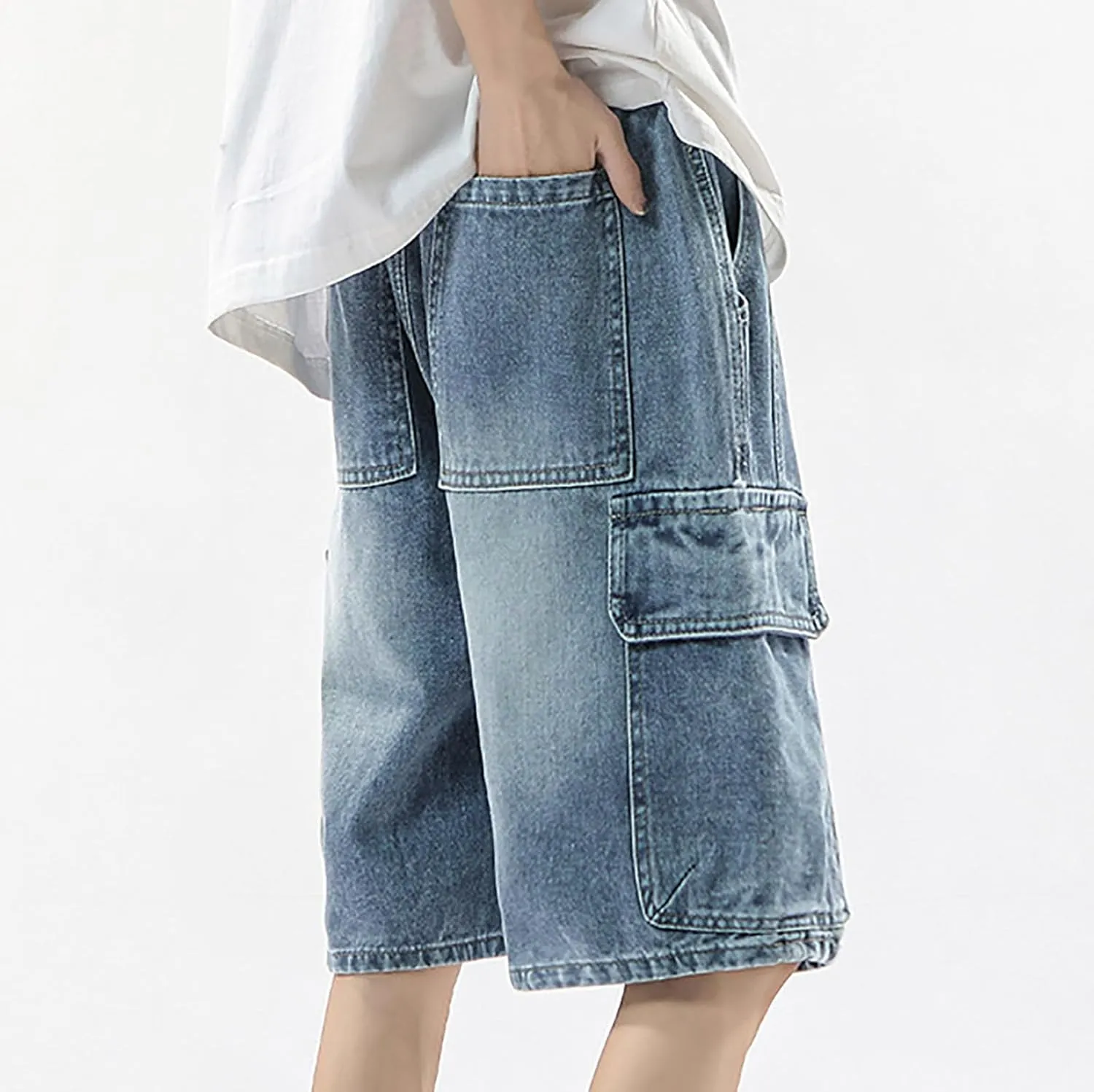 Mens Baggy Denim Jorts Y2K Grunge Loose Fit Hip Hop Jean Shorts Casual Long Jeans Trendy Outfits