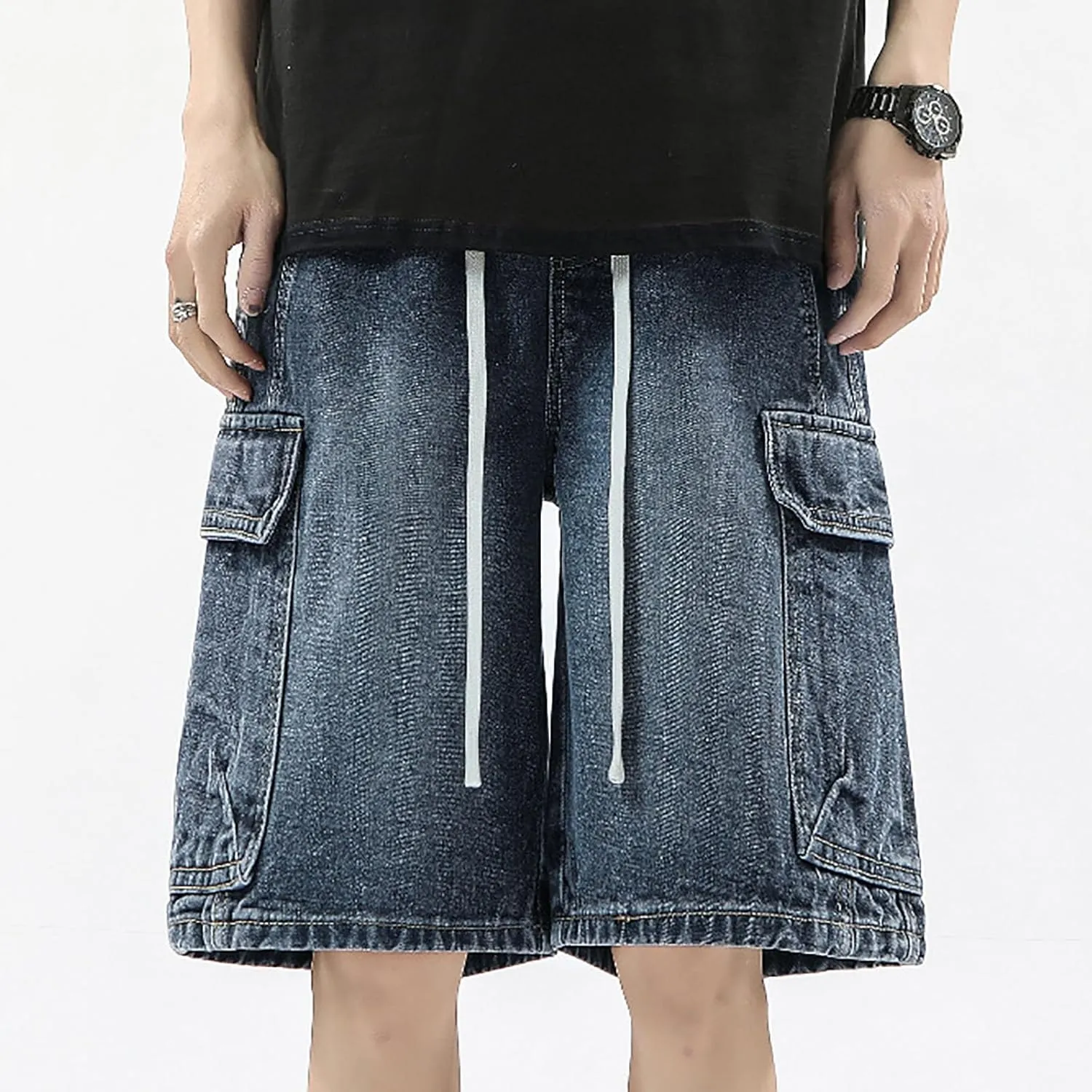 Mens Baggy Denim Jorts Y2K Grunge Loose Fit Hip Hop Jean Shorts Casual Long Jeans Trendy Outfits
