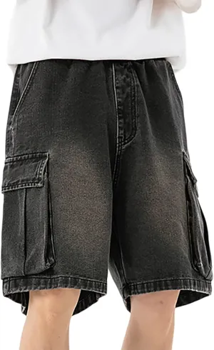 Mens Baggy Jean Shorts Loose Fit Below Knee Denim Shorts Summer Casual Y2K Streetwear Clothes